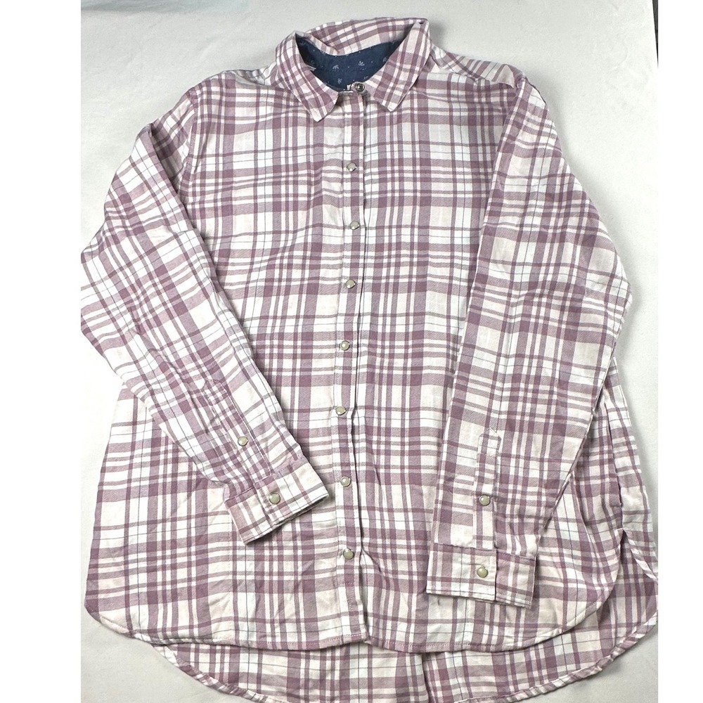 Jachs Girlfriend Womens XL Purple White Plaid Snap Button Down Shirt Long Sleeve